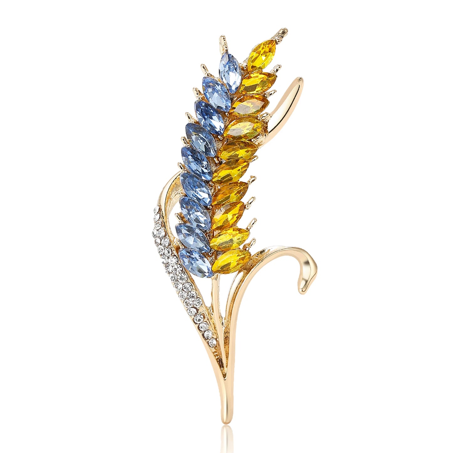 Beaut&Berry Ear of Wheat Brooches for Women Rhinestone Blue and Yellow Plant Pins 5-Color Unisex Casual Accessories Gifts