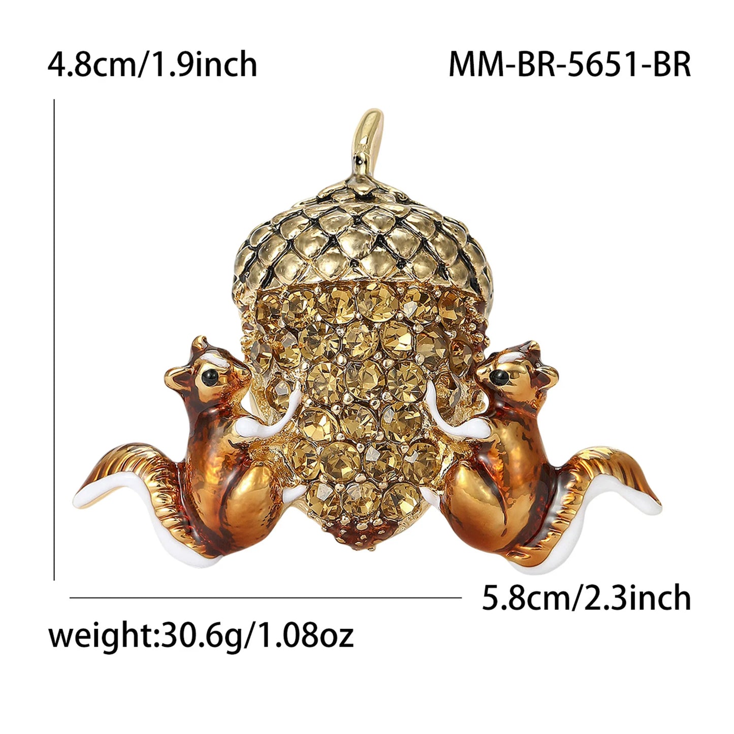 Beaut&Berry Classic Rhinestone Squirrel Chestnut Brooches for Women Unisex Fruit Pins Casual Party Jewelry Accessories Gifts