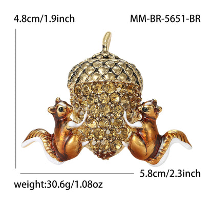 Beaut&Berry Classic Rhinestone Squirrel Chestnut Brooches for Women Unisex Fruit Pins Casual Party Jewelry Accessories Gifts