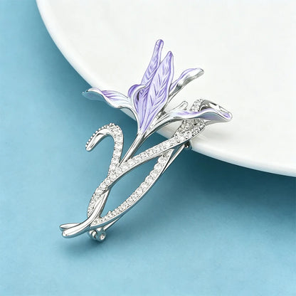 Wuli&baby Beautiful Orchid Flower Brooches For Women Unisex Rhinestone Enamel Elegant Plants Party Casual Brooch Pin Gifts