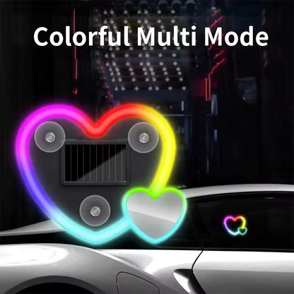 Solar Powered Car Neon Light Wireless Cute Heart Shaped Led Ambient Light Suction Cup USB Rechargeable Atmosphere Breathing Lamp