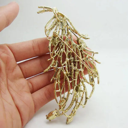Famous Brand Design Luxurious Retro Design Long Feather Brooch Pin Multi-color Rhinestone Crystal Woman Jewelry Gifts for Girl