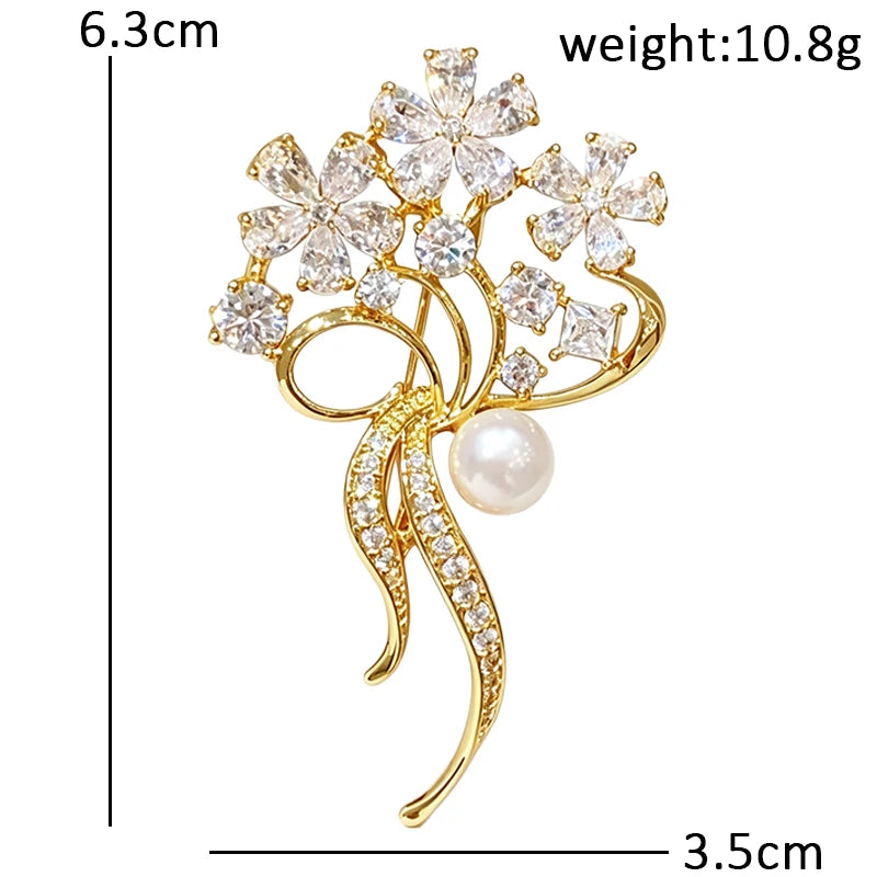 Wuli&baby Crystal Bouquet Flowers Brooches Pins For Women Lady Charming Plants Office Party Brooch Pin Fashion Jewelry Gifts
