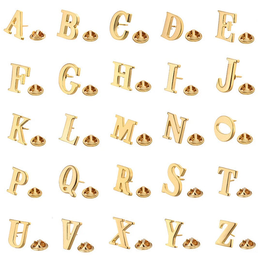 High Quality Classic Style Gold Letter A-Z Metal Brooch Women Men's Lapel Pin Women's Hat Scarf Backpack Badge Jewellery