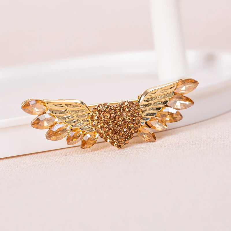 Sparkling Crystal Love Angel Wings Brooch Women's Luxury Dress Wedding Decorations Souvenir Gifts