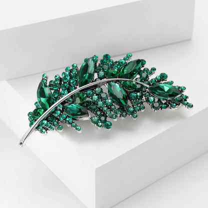 Luxury Crystal Glass Feather Brooches for Women Unisex Rhinestone Pins Multi-color Available Casual Party Accessories Gifts