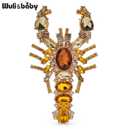 Wuli&baby Big Luxury Shrimp Brooches Metal Rhinestone Water Animal Brooch For Women's Clothes Backpack Pins Gifts
