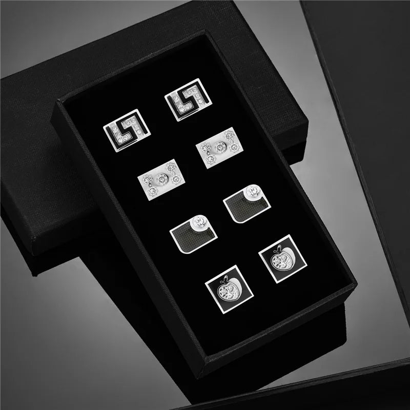 4 Pairs Cufflinks Set CuffLinks For Mens Wedding Souvenirs Groomsmen Gift Man Shirt Cufflink With Box Luxury Jewelry Tie Clips