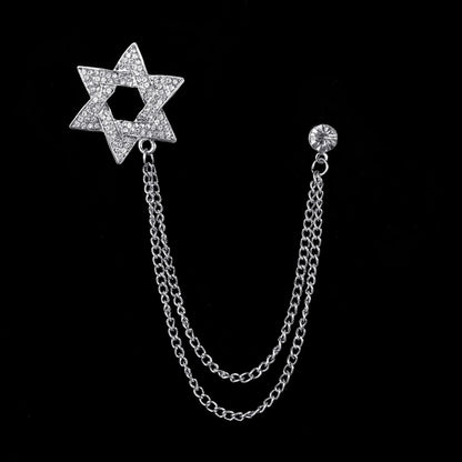 Retro Fashion Crystal Glasses Brooch Tassel Chain Snake Eagle Animal Lapel Pin Men Suit Shirt Collar Badge Jewelry Accessories