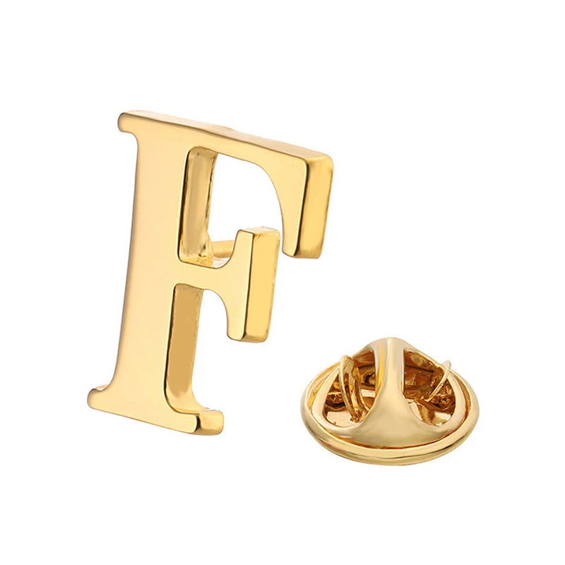 High Quality Classic Style Gold Letter A-Z Metal Brooch Women Men's Lapel Pin Women's Hat Scarf Backpack Badge Jewellery