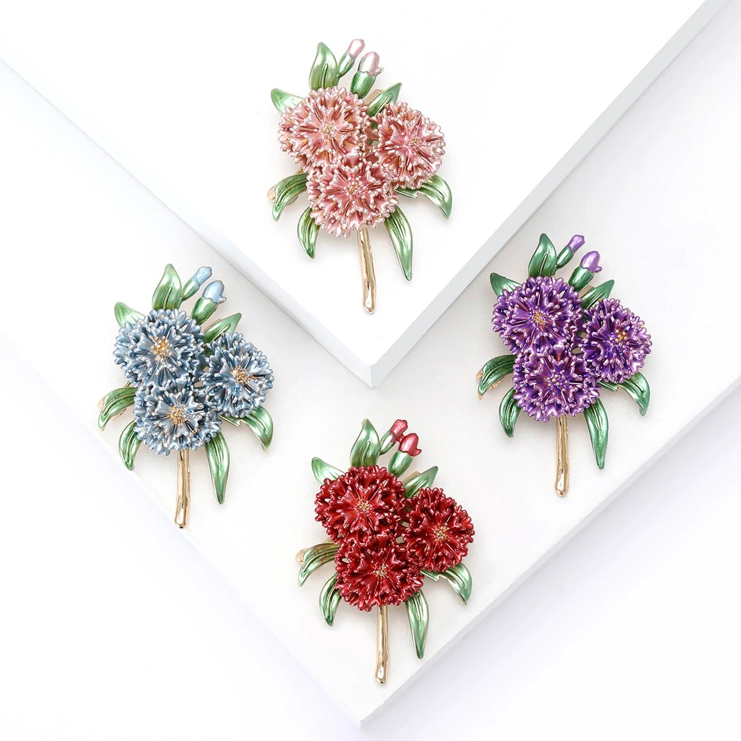 Beaut&Berry Luxury Elegant Enamel Hydrangea Brooches for Women Plant Pins Friends Party Gifts Banquet Jewellery Accessories