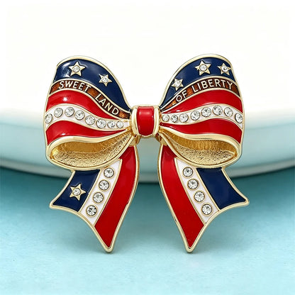 Wuli&baby American Flag Bowknot Brooches For Women Unisex Enamel USA 250 Independence Day Party Office Brooch Pin Gifts