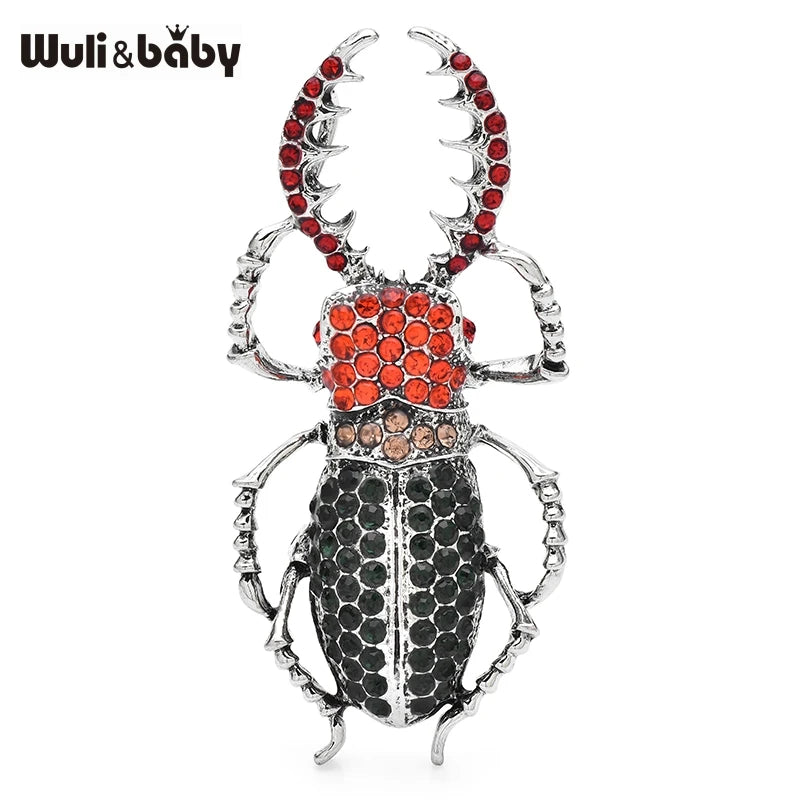 Wuli&baby Big Enamel Beetle Brooches Unisex 4-color Rhinestone Insect Party Office Brooch Pins Gifts Jewelry Metal Badge