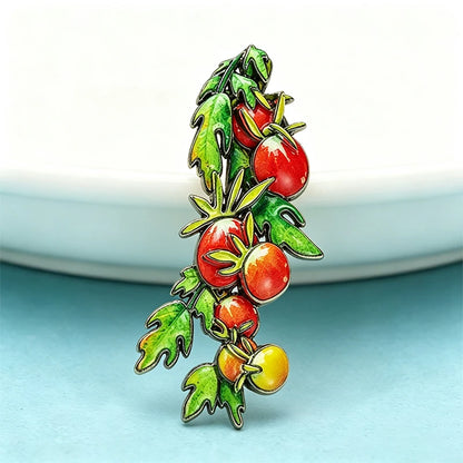 Wuli&baby Beautiful Cherry Tomato Brooches For Women Lady Lovely Vegetable Plants Party Office Brooch Pin Gifts
