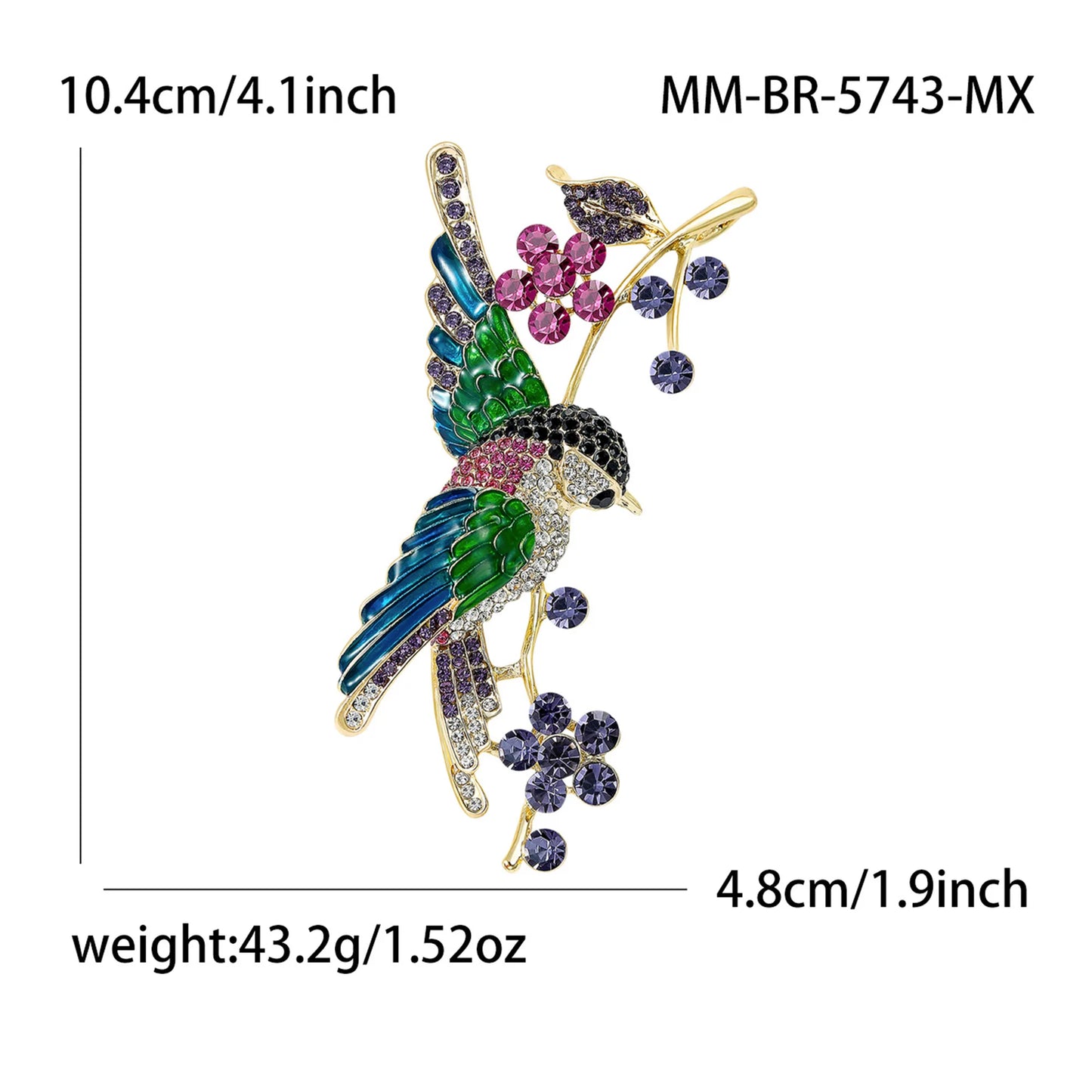 Beaut&Berry Trendy Rhinestone Bird Brooches for Women Unisex Animal Pins Casual Party Jewelry Accessories Gifts Decoration