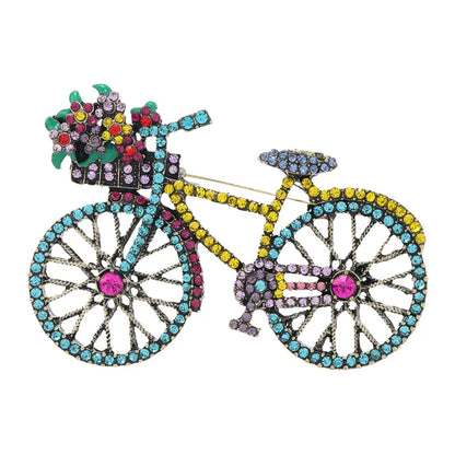 Fashion Women Men Vintage Baroque Bicycle Flower Full Crystal Badges Pins Palace Unisex Exquistie Bike Jewelry Accessories