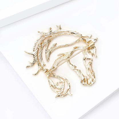 Beaut&Berry Classic Hollow Simple Horse Brooches for Women Zodiac Animal Pins New Year Gift Friends Party Jewellery