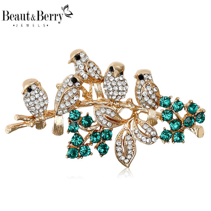Beaut&Berry Luxury Rhinestone Bird Brooches for Women Unisex Animal Pins Friends Party Gifts Banquet Jewellery Accessories