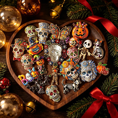 Halloween Sugar Skull Enamel Brooch Gothic Skeleton Pin Pumpkin Ghost Cat Badge for Coat Bag Day of The Dead Jewelry Party Gift