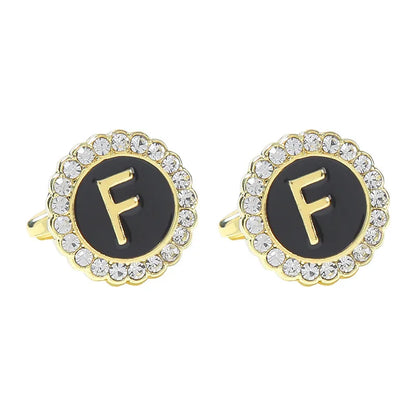 New Round Rhinestone Cufflinks for Men 26 English Letter Cuff Links Button French Business Accessories Gifts