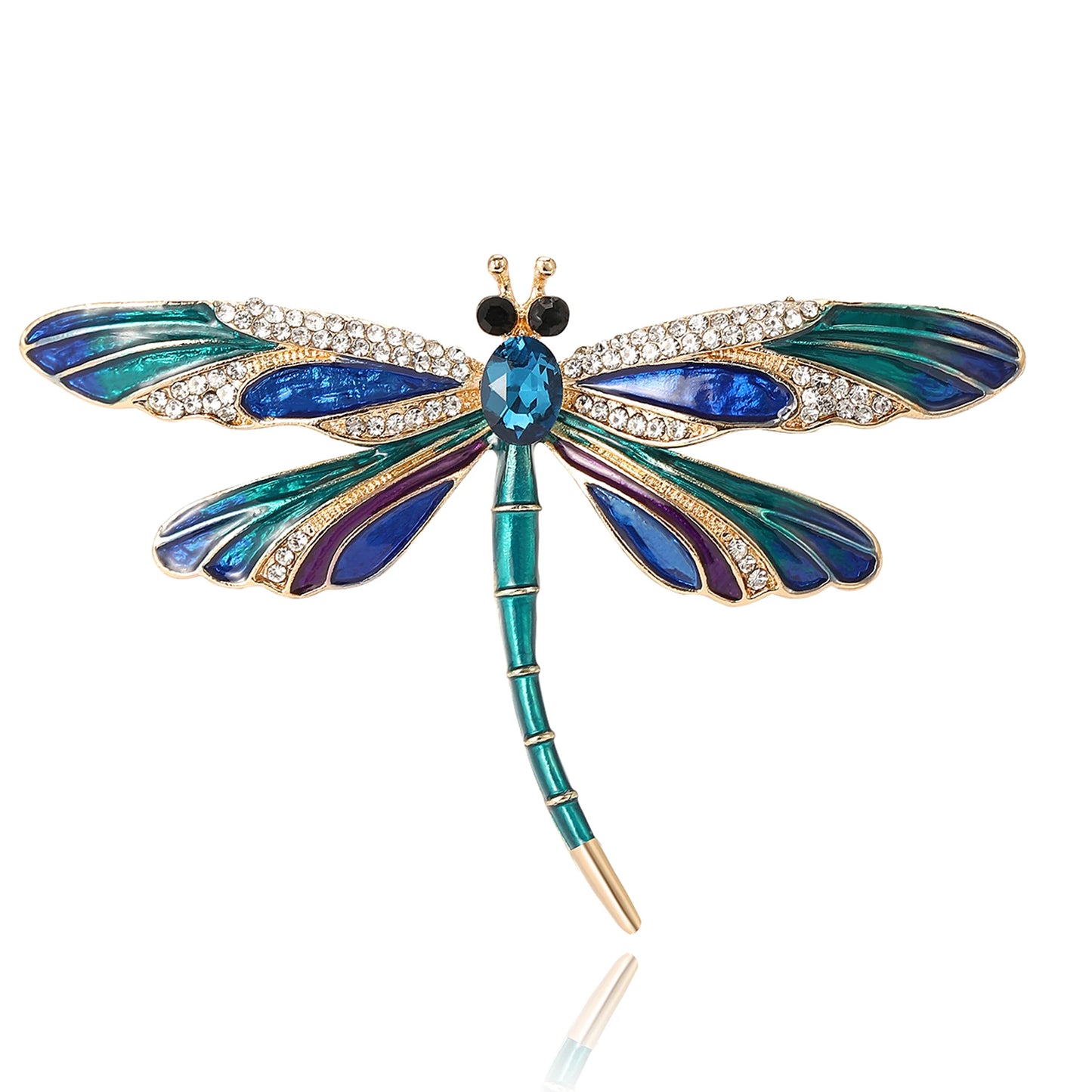 Beaut&Berry Enamel Rhinestone Dragonfly Brooches for Women Unisex Insect Pins Casual Party Accessories Gifts Friends Decoration