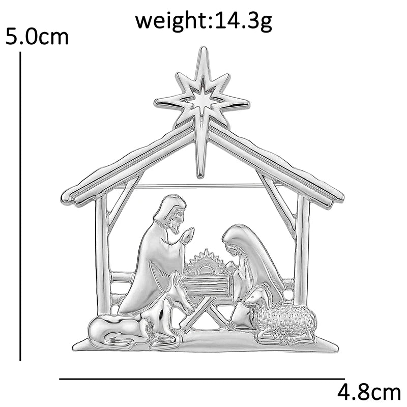 Wuli&baby Holy Manger Character Brooches For Women Men 2-color Metal The Nativity Scene Party Casual Brooch Pins Christmas Gifts