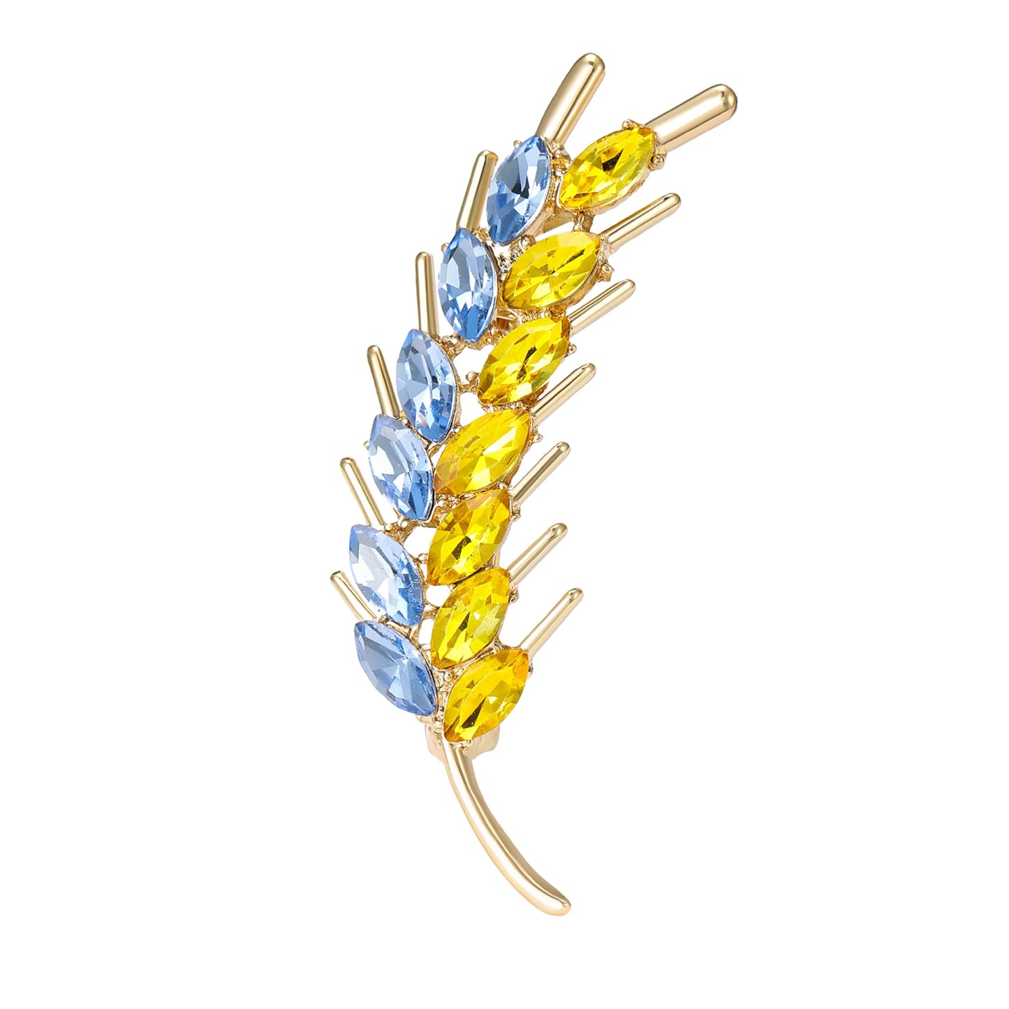 Beaut&Berry Ear of Wheat Brooches for Women Rhinestone Blue and Yellow Plant Pins 5-Color Unisex Casual Accessories Gifts