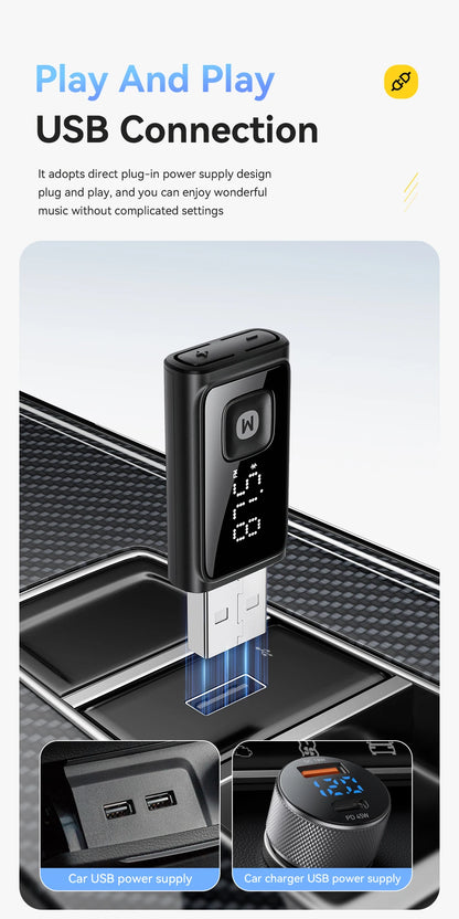 Essager Wireless Bluetooth 5.4 Car Adapter FM Transmitter Adapter Auto Connection Audio Receiver Auto Stereo Mic Car Adapter