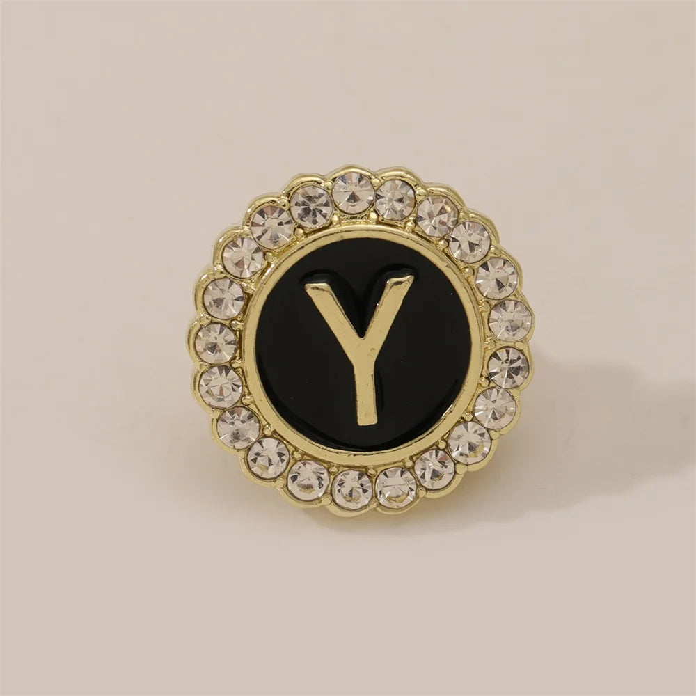 26 English Initials A-Z Brooches Classic Full Around Crystal Golden Alphabet Pins For Women Men Girls Clothes Bag Jewelry Gift