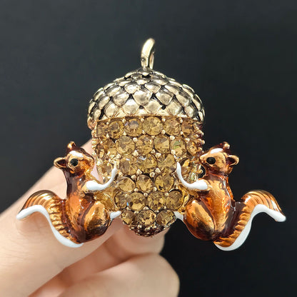 Beaut&Berry Classic Rhinestone Squirrel Chestnut Brooches for Women Unisex Fruit Pins Casual Party Jewelry Accessories Gifts