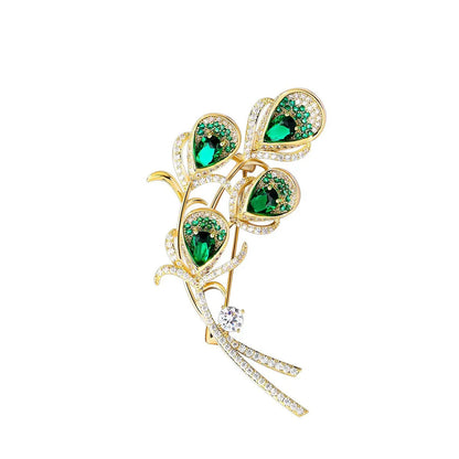 Women Girls Feather Rhinestone Brooches Jewelry Clothing Suit Pins Accessories
