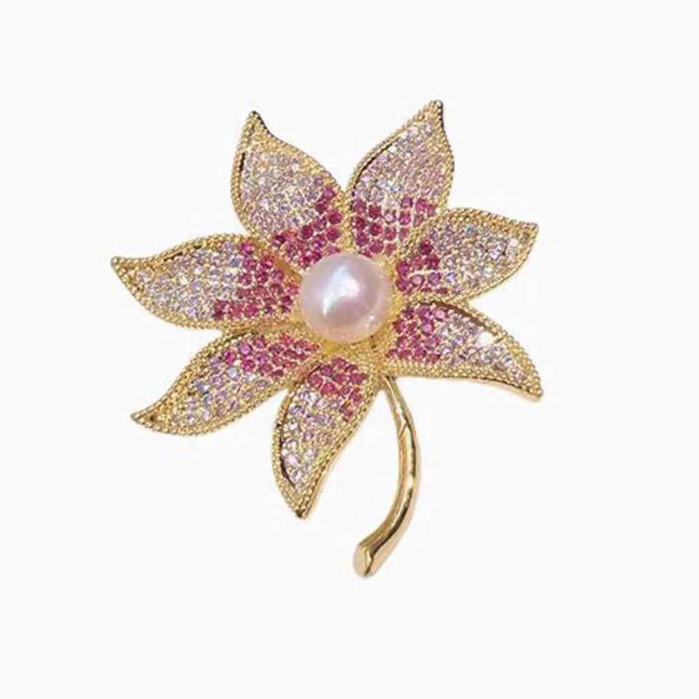 Temperament Maple Leaves Pearl Brooches For Women Exquisite Full of Rhinestone Corsage Versatile Pins Clothing Accessories Gifts