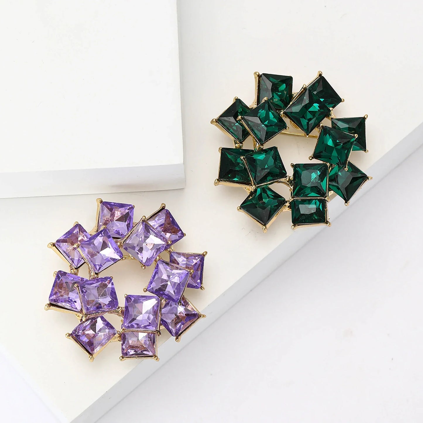 Beaut&Berry Vintage Double Layer Crystal Glass Brooches for Women Rhinestone Pins Friends Party Gifts Jewellery Accessories