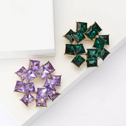 Beaut&Berry Vintage Double Layer Crystal Glass Brooches for Women Rhinestone Pins Friends Party Gifts Jewellery Accessories