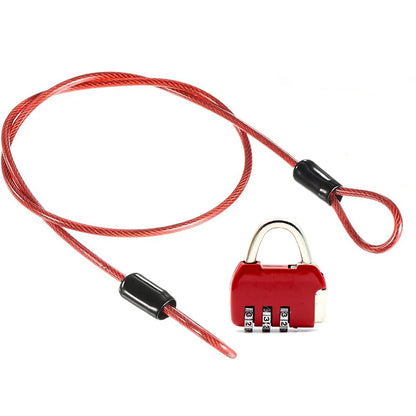 Security Steel Cable with 3 Digit Combination Lock Travel Padlock 1M Coated Safety Wire Rope Double Loop for Luggage Suitcase