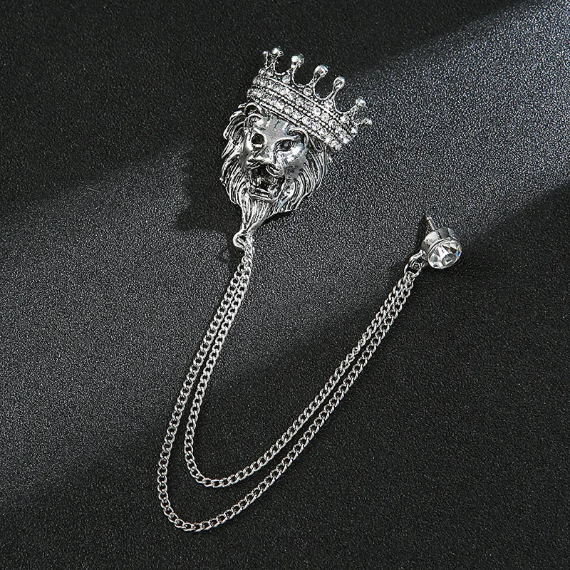 Crown Chain Brooch Vintage Tassel Crystal Brooch Temperament Rhinestone Lapel For Women Dress Mens Shirt Suit Set Collar Jewelry