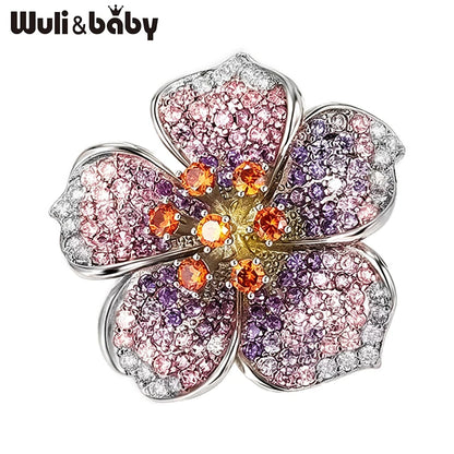 Wuli&baby Peach Blossom Flower Brooches Pins For Women Unisex Beautiful Rhinestone Flowers Party Office Summer Brooch Pin Gifts