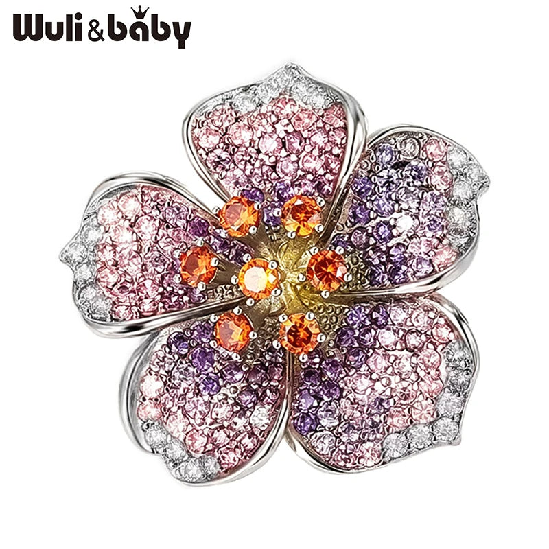 Wuli&baby Peach Blossom Flower Brooches Pins For Women Unisex Beautiful Rhinestone Flowers Party Office Summer Brooch Pin Gifts
