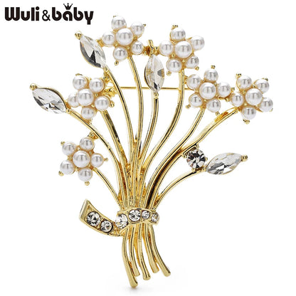 Wuli&baby Pearl Banquet Flower Brooches For Women Unisex 3-color Beautiful Plants Party Office Brooch Pins Gifts