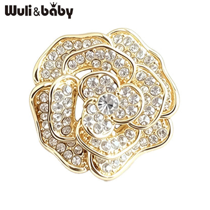 Wuli&baby Elegant Shining Rose-flower Brooches For Women Lady 2-color Rhinestone Flower Summer Collar Brooch Pin Fashion Gifts
