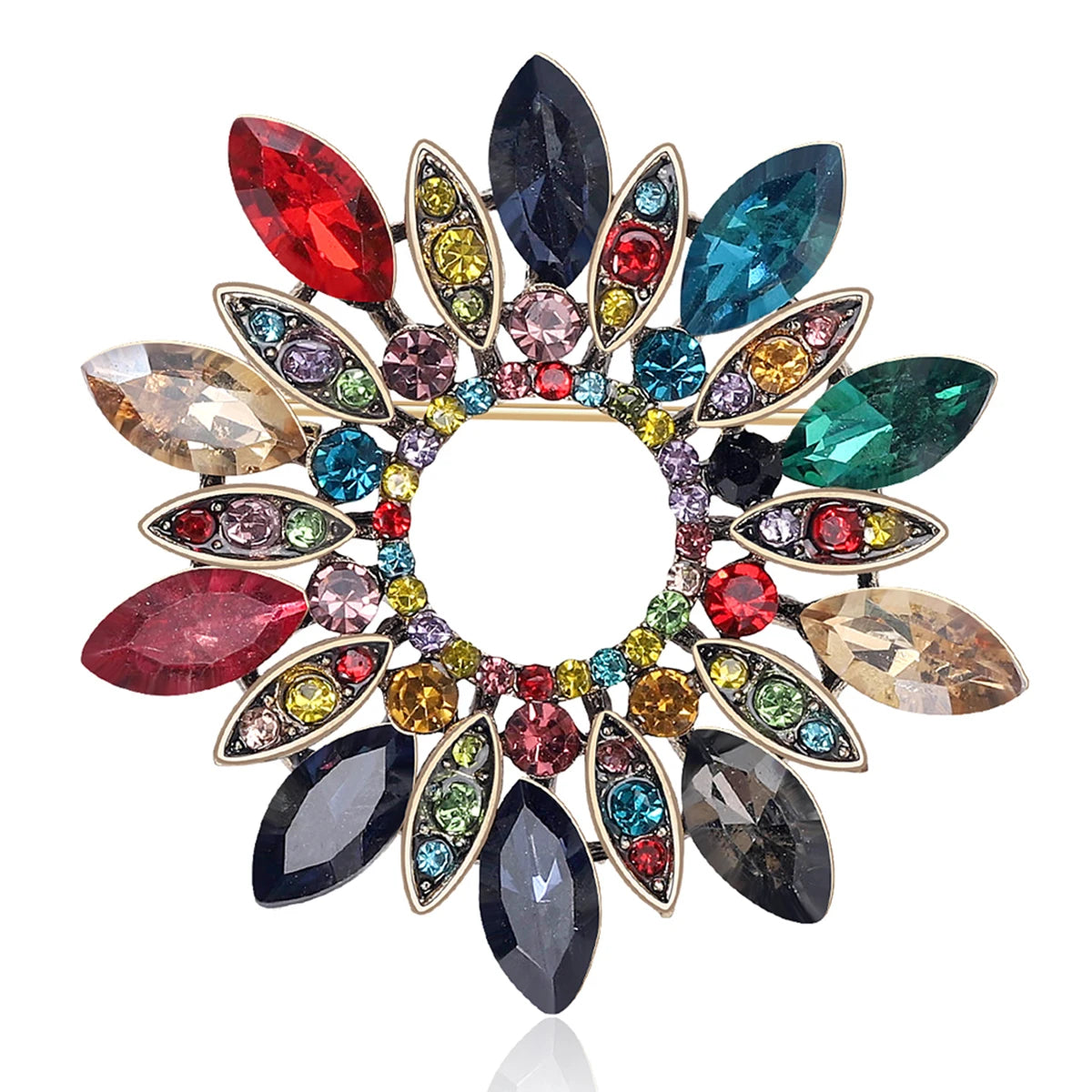 Beaut&Berry Luxury Rhinestone Wreath Brooches for Women Crystal Glass Pins Friends Party Gift Jewellery Accessories