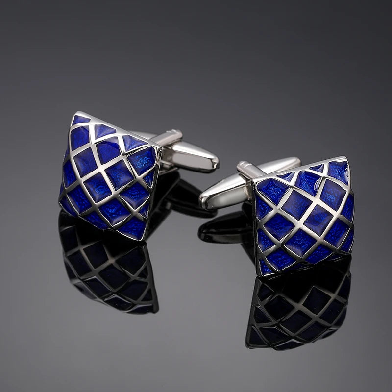 Luxury men's French shirt cufflinks classic square blue and black retro patterns cuff buttons suit accessories jewelry wholesale