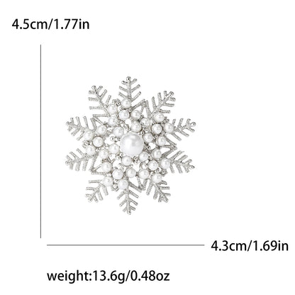 Christmas Rhinestone Snowflake Brooches for Women Unisex Pearl Ice Crystal Pins Office Party Friend Gifts Jewelry Accessories