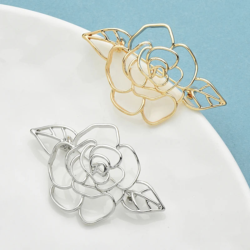 Wuli&baby Lovely Rose-flower Brooches For Women Unisex 2-color Easy-match Plants Flowers Party Casual Brooch Pins Gifts