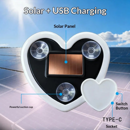 Solar Powered Car Neon Light Wireless Cute Heart Shaped Led Ambient Light Suction Cup USB Rechargeable Atmosphere Breathing Lamp
