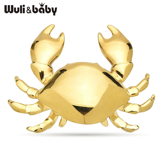 Wuli&baby Stainless Steel Crab Brooches 2-color Lovely Water Animal Casual Party Brooch Pins Gifts