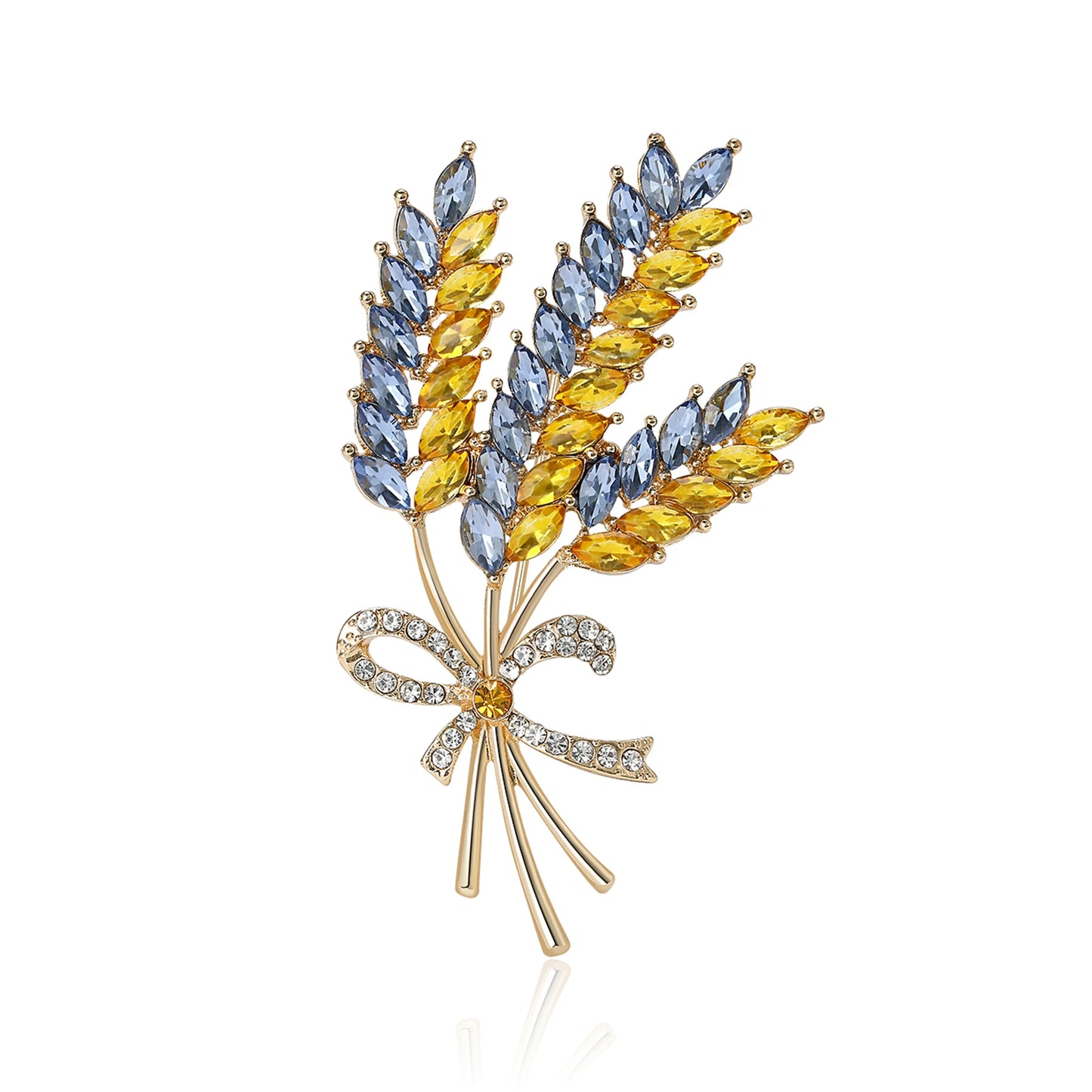 Beaut&Berry Ear of Wheat Brooches for Women Rhinestone Blue and Yellow Plant Pins 5-Color Unisex Casual Accessories Gifts