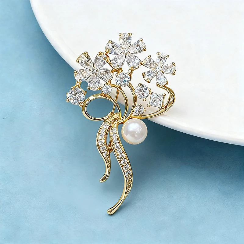 Wuli&baby Crystal Bouquet Flowers Brooches Pins For Women Lady Charming Plants Office Party Brooch Pin Fashion Jewelry Gifts