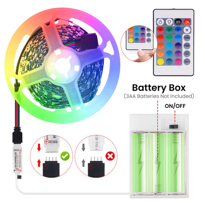3AA Battery Power RGB Led Strip Light 5V 5050 with 3/17/24Key Remote Control Flexible Tape Waterproof Led Light TV Backlight