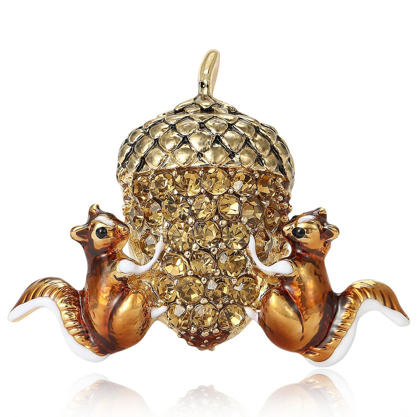 Beaut&Berry Classic Rhinestone Squirrel Chestnut Brooches for Women Unisex Fruit Pins Casual Party Jewelry Accessories Gifts